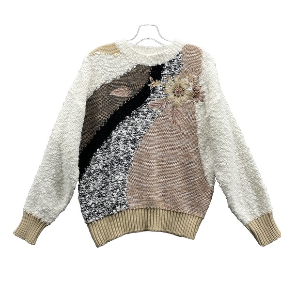 Sweaters - VTG Needles & Yarn Knit Sweater Women Large Patchwork Grandma Cottage ShabbyChic